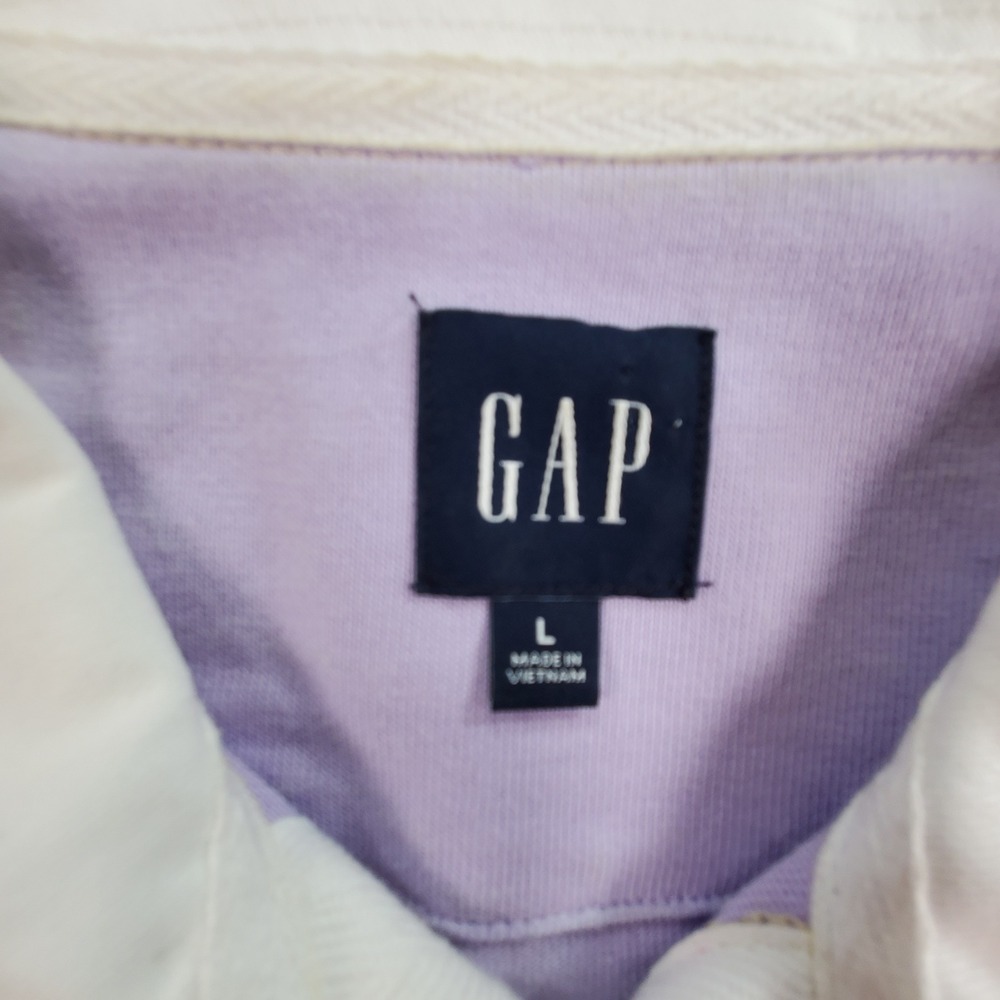 Vintage GAP Rugby Shirt Mens Large Yellow Purple Striped Long Sleeve Cotton Polo - Picture 4 of 8